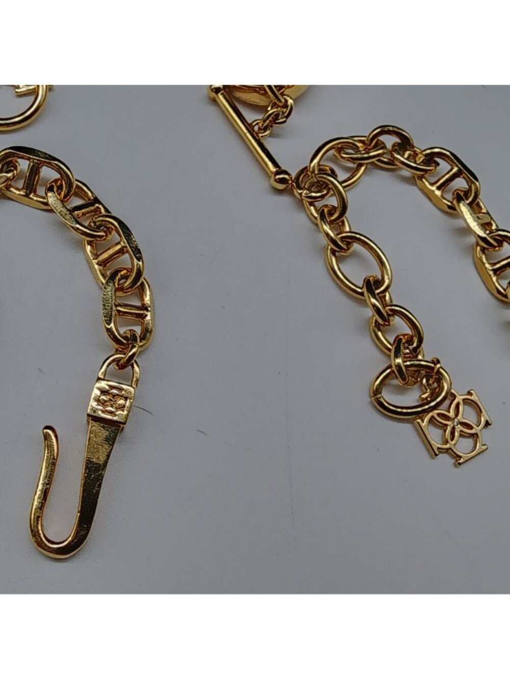 Ann Taylor Bracelet & Necklace Set Inlay Black Leather Gold Tone Chunky Chain VT - Picture 8 of 9